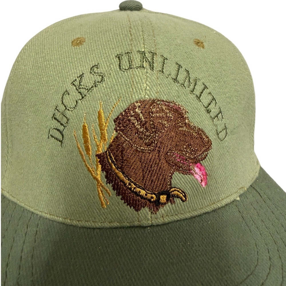 VTG Ducks Unlimited Snapback Hat Olive Green Chocolate Lab Dog Embroidered Mens